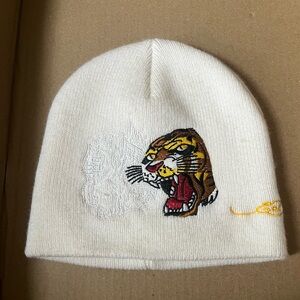 Vintage Ed Hardy Y2K White Tiger Embroidered Beanie